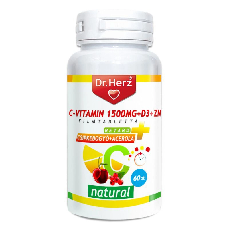Dr. Herz C+D+Cink C-vitamin 1500mg + D3-vitamin 400NE, csipkebogyó+acerola filmtabletta - 60db