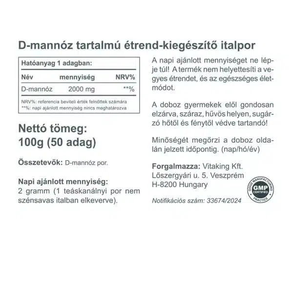 Vitaking D-Mannose por - 100g 2 Vitaking D-Mannose por - 100g - Image 2