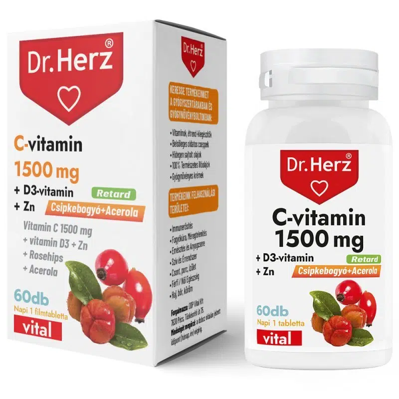 Dr. Herz C-vitamin 1500mg + D3+Cink RETARD filmtabletta – 60db 1 Dr. Herz C-vitamin 1500mg + D3+Cink RETARD filmtabletta – 60db