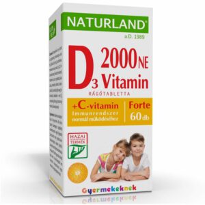 Naturland Forte D-vitamin 2000NE + C-vitamin narancs ízű rágótabletta - 60db