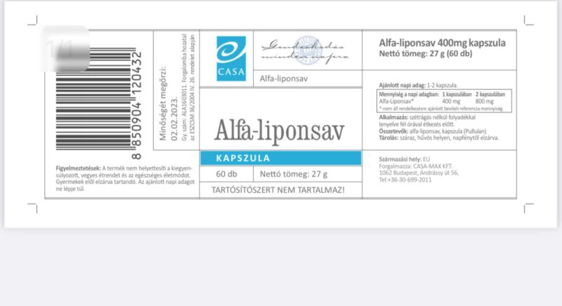 Casa Alfa-Liponsav kapszula - 60db 2 Casa Alfa-Liponsav kapszula - 60db
