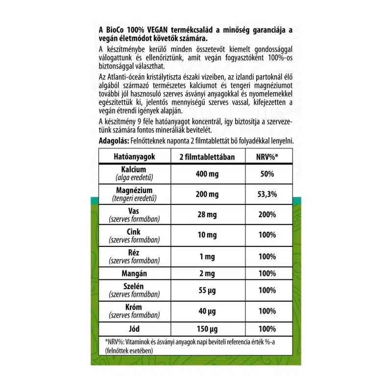 BioCo 100% VEGAN Alga Kalcium & Tengeri Magnézium filmtabletta - 60db 2 BioCo 100% VEGAN Alga Kalcium & Tengeri Magnézium filmtabletta - 60db - Image 2