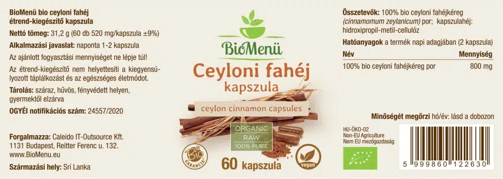 Biomenü Bio Ceyloni fahéj kapszula - 60db 2 Biomenü Bio Ceyloni fahéj kapszula - 60db - Image 2