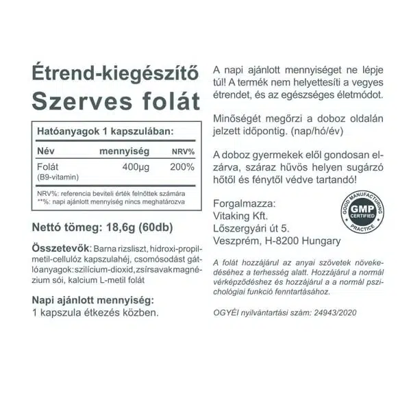 Vitaking Folate 400mcg kapszula - 60db 3 Vitaking Folate 400mcg kapszula - 60db - Image 3