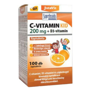 JutaVit Kid C+D C-vitamin 200mg + D3-vitamin 800NE + csipkebogyó kivonat narancs ízű rágótabletta - 100db