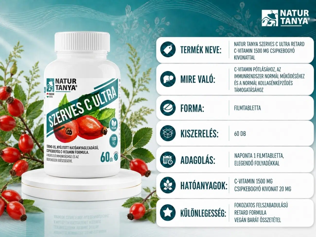 Natur Tanya Szerves C Ultra 1500 mg RETARD tabletta - 60db
