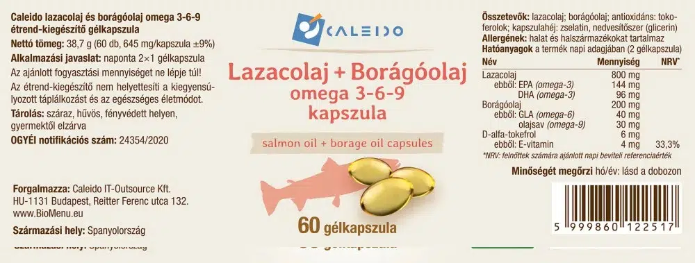 Caleido Lazacolaj + Borágóolaj Omega 3-6-9 gélkapszula - 60db 2 Caleido Lazacolaj + Borágóolaj Omega 3-6-9 gélkapszula - 60db - Image 2