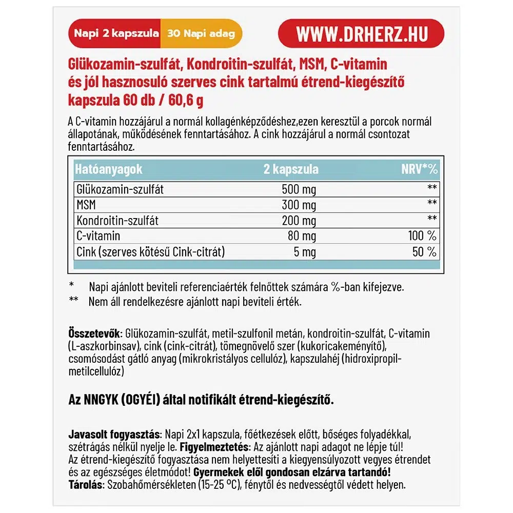 Dr. Herz Glükozamin+Kondroitin-szulfát+MSM kapszula - 60db 2 Dr. Herz Glükozamin+Kondroitin-szulfát+MSM kapszula - 60db - Image 2