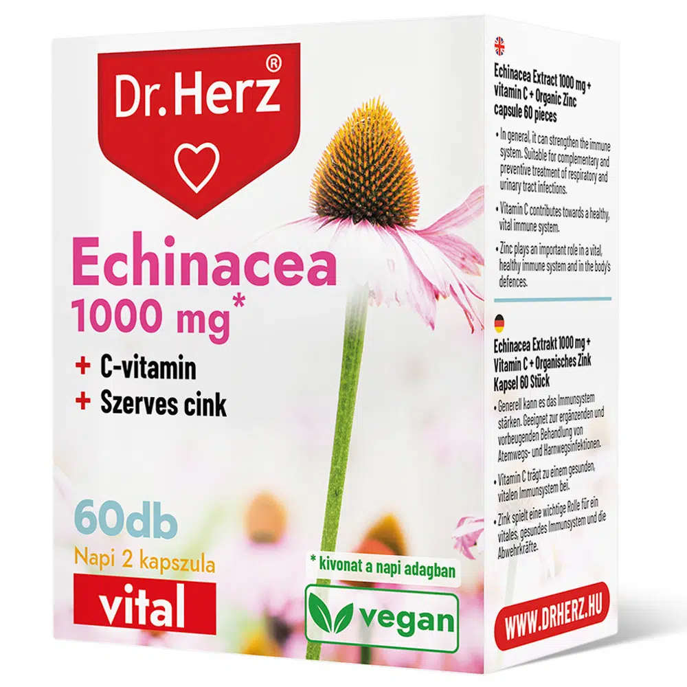 Dr. Herz Echinacea 500 mg+C-vitamin+Szerves Cink kapszula - 60db 1 Dr. Herz Echinacea 500 mg+C-vitamin+Szerves Cink kapszula - 60db