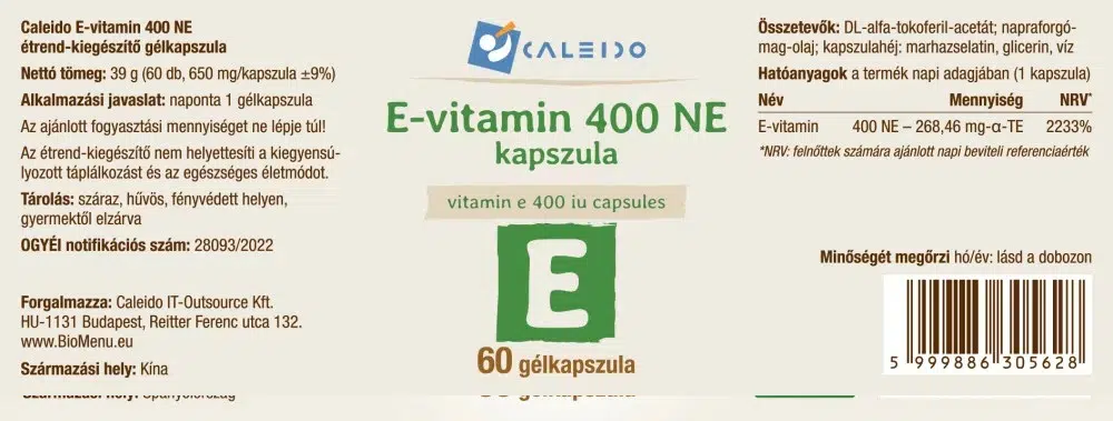 Caleido E-vitamin 400 NE gélkapszula - 60db 2 Caleido E-vitamin 400 NE gélkapszula - 60db - Image 2