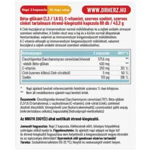 Dr. Herz Béta-Glükán+Szerves Cink, Szelén+C-vitamin kapszula - 60db - Image 2