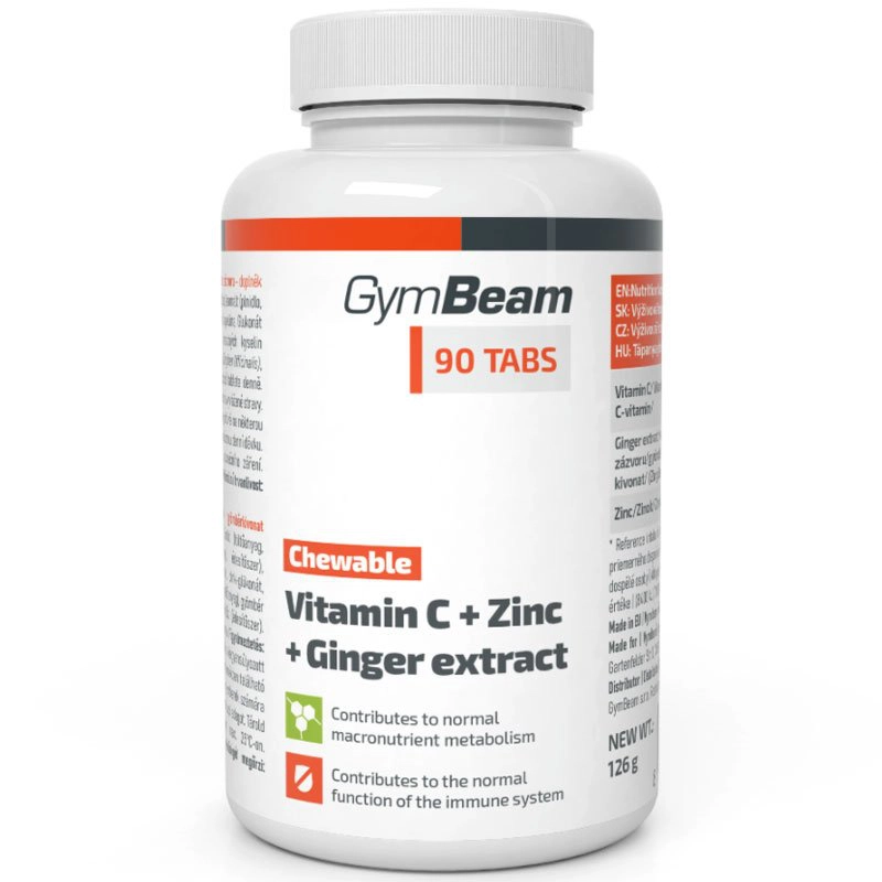 GymBeam C-vitamin+Cink+Gyömbérkivonat rágótabletta - 90db 1 GymBeam C-vitamin+Cink+Gyömbérkivonat rágótabletta - 90db