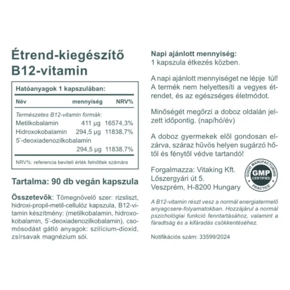 Vitaking B12-vitamin 1000mcg kapszula - 90db 2 Vitaking B12-vitamin 1000mcg kapszula - 90db - Image 2