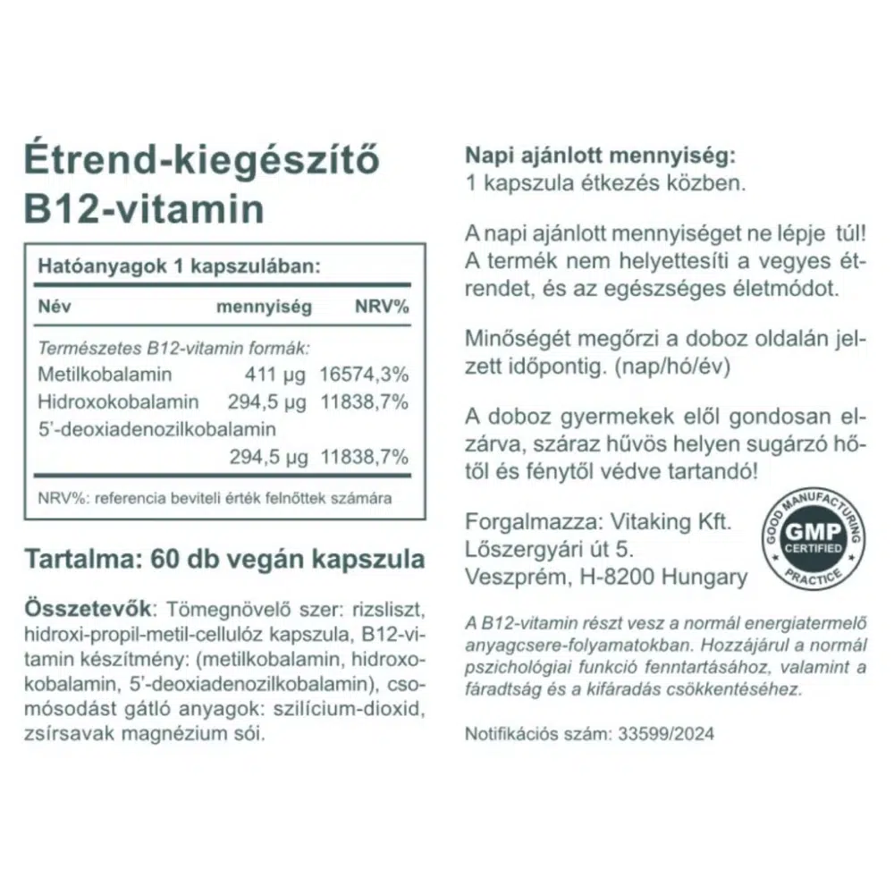 Vitaking B12-vitamin 1000mcg kapszula - 60db 2 Vitaking B12-vitamin 1000mcg kapszula - 60db - Image 2