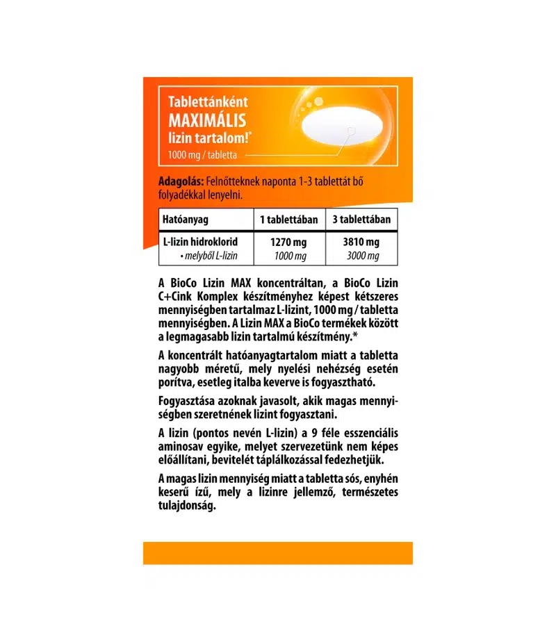 BioCo Lizin MAX 1000mg tabletta Megapack - 100db 2 BioCo Lizin MAX 1000mg tabletta Megapack - 100db - Image 2