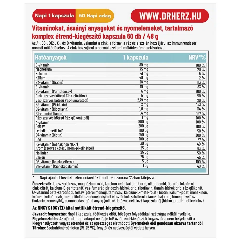 Dr. Herz A-Z multivitamin Komplex kapszula - 60db 2 Dr. Herz A-Z multivitamin Komplex kapszula - 60db - Image 2