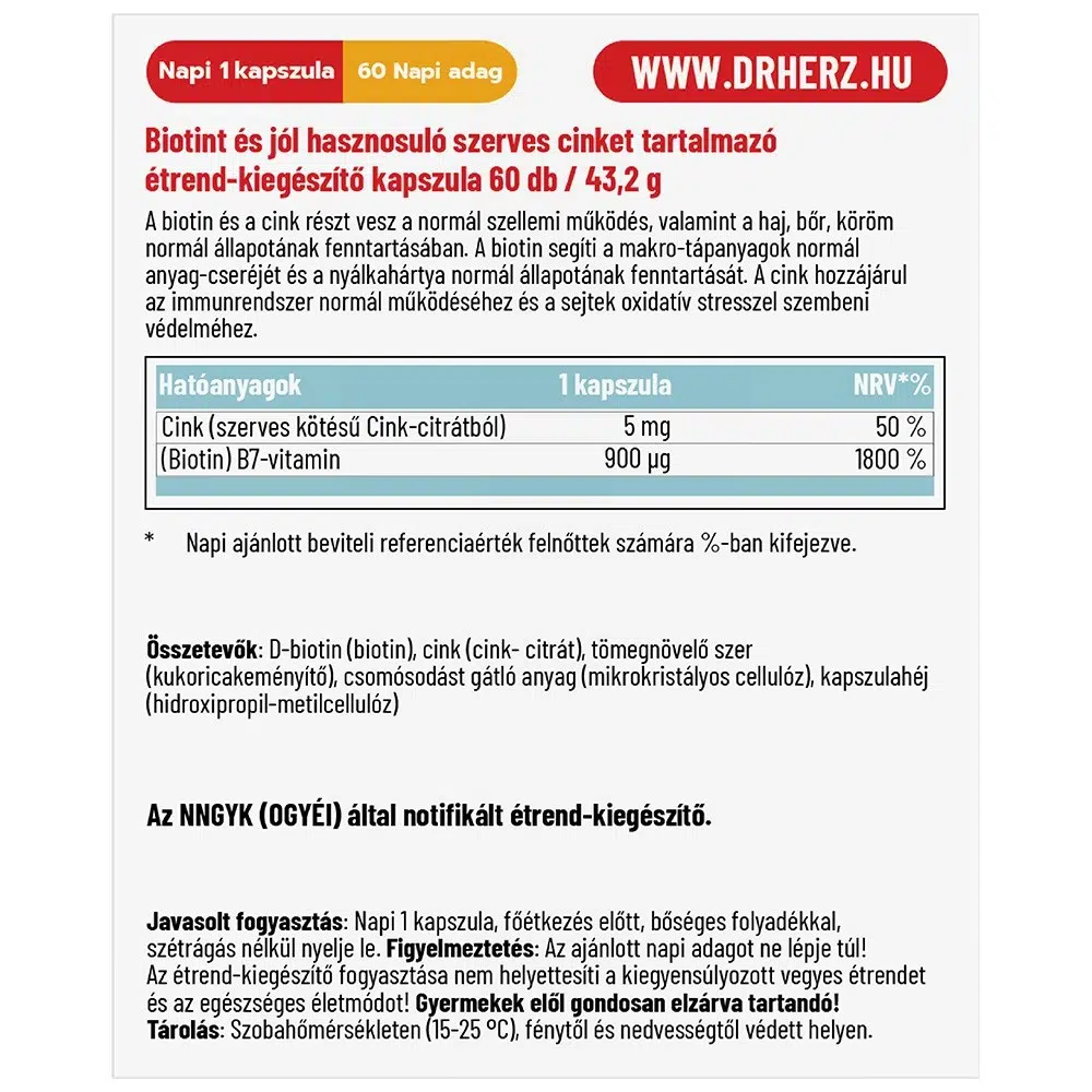 Dr. Herz Biotin + Szerves Cink kapszula - 60db 2 Dr. Herz Biotin + Szerves Cink kapszula - 60db - Image 2