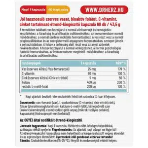 Dr. Herz Szerves Vas komplex+C-vitamin+Szerves Cink+Folát kapszula - 60db 3 Dr. Herz Szerves Vas komplex+C-vitamin+Szerves Cink+Folát kapszula - 60db - Image 2
