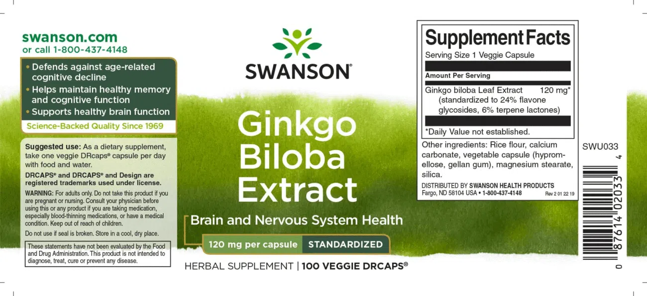 Swanson Ginkgo Biloba kivonat kapszula - 100db 2 Swanson Ginkgo Biloba kivonat kapszula - 100db - Image 2