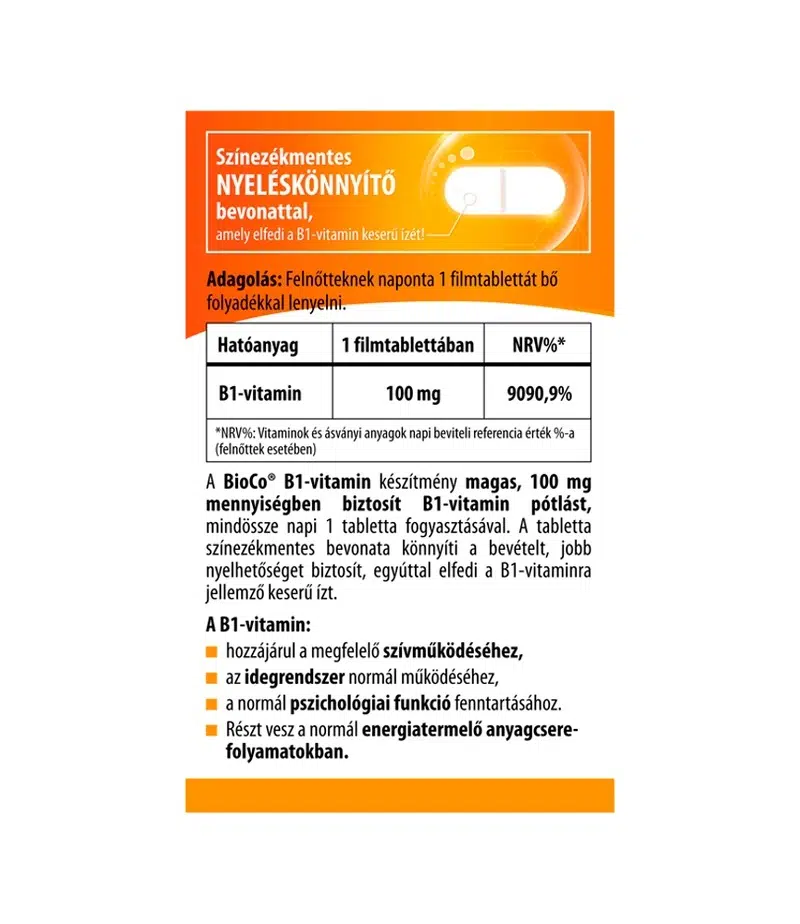 BioCo B1-vitamin 100mg filmtabletta - 80db 2 BioCo B1-vitamin 100mg filmtabletta - 80db - Image 2
