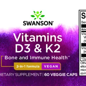 Swanson D3+K2-vitamin kapszula - 60db 3 Swanson D3+K2-vitamin kapszula - 60db - Image 2