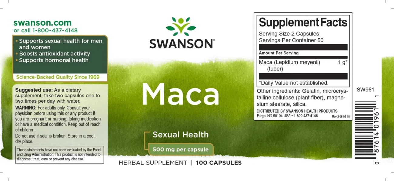 Swanson Maca 500mg kapszula - 100db 2 Swanson Maca 500mg kapszula - 100db - Image 2