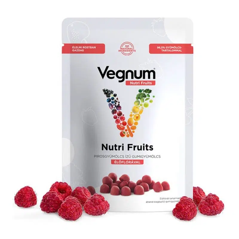 Vegnum Nutri Fruits pirosgyümölcs ízű gumigyümölcs Élőflórával - 30db 1 Vegnum Nutri Fruits pirosgyümölcs ízű gumigyümölcs Élőflórával - 30db