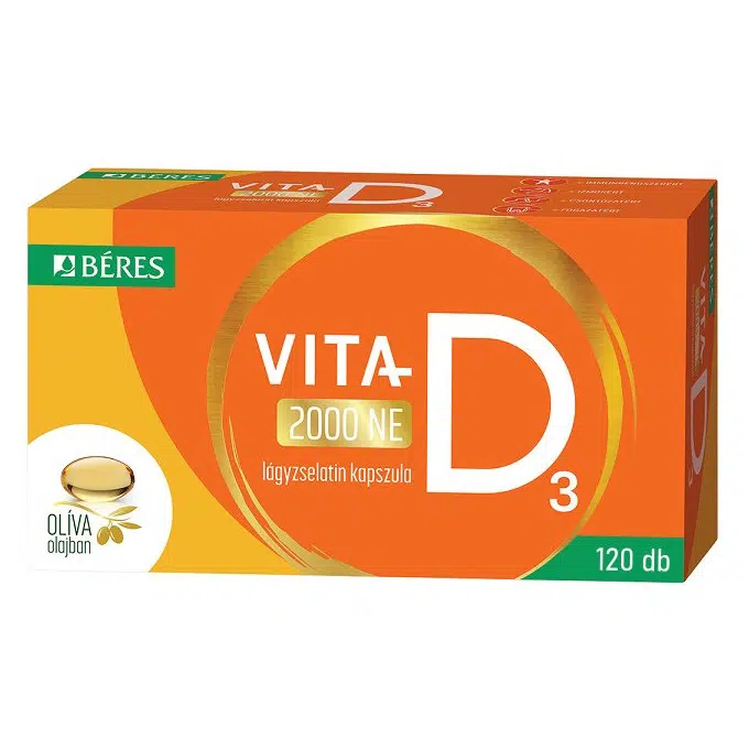 Béres Vita-D3 2000NE olíva olajban lágyzselatin kapszula - 120db 1 Béres Vita-D3 2000NE olíva olajban lágyzselatin kapszula - 120db