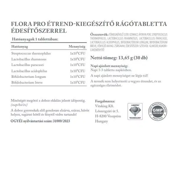 Vitaking Flora Pro élőflórát tartalmazó rágótabletta - 30db 3 Vitaking Flora Pro élőflórát tartalmazó rágótabletta - 30db - Image 3