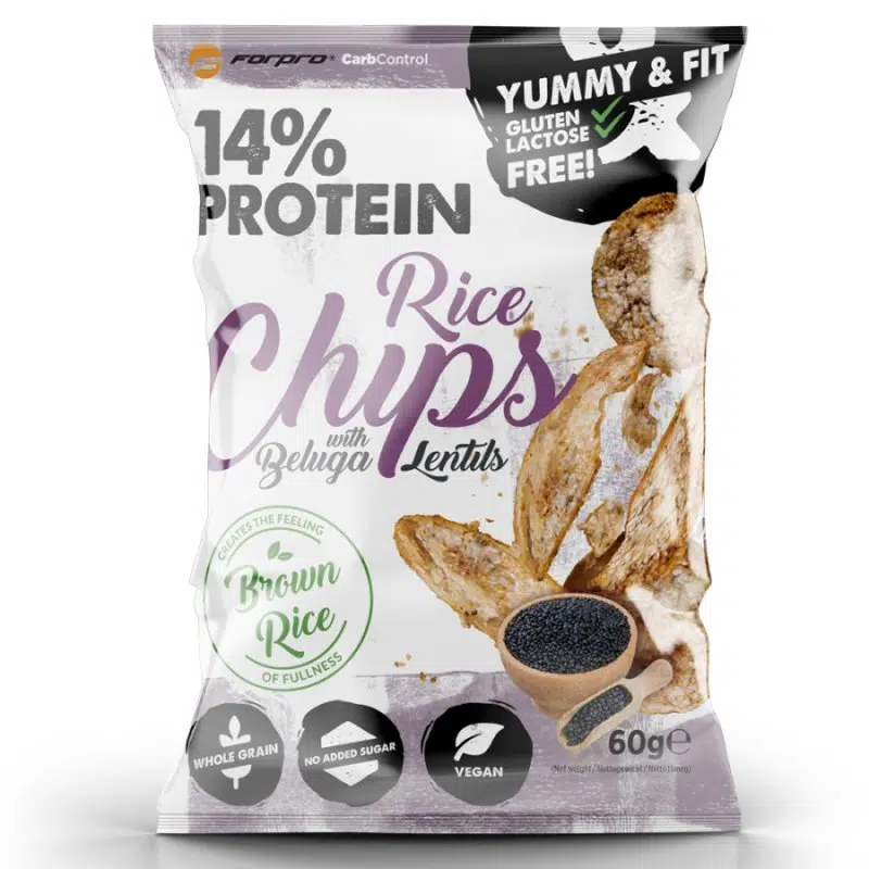 Forpro Yummy&Fit 14% Protein RICE Chips-Beluga lencse - 60g 1 Forpro Yummy&Fit 14% Protein RICE Chips-Beluga lencse - 60g