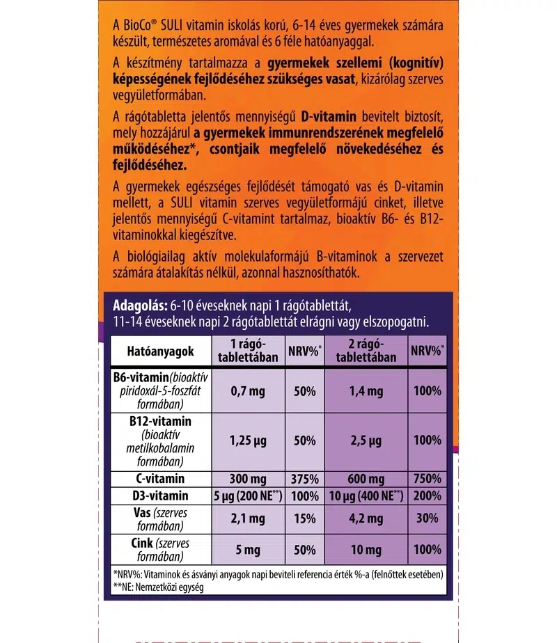 BioCo Suli-Vitamin cseresznye ízű rágótabletta - 90db 2 BioCo Suli-Vitamin cseresznye ízű rágótabletta - 90db - Image 2