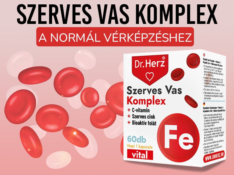 Vaspótláshoz válassza a Dr. Herz Szerves Vas komplex+C-vitamin+Szerves Cink+Folát kapszulát!