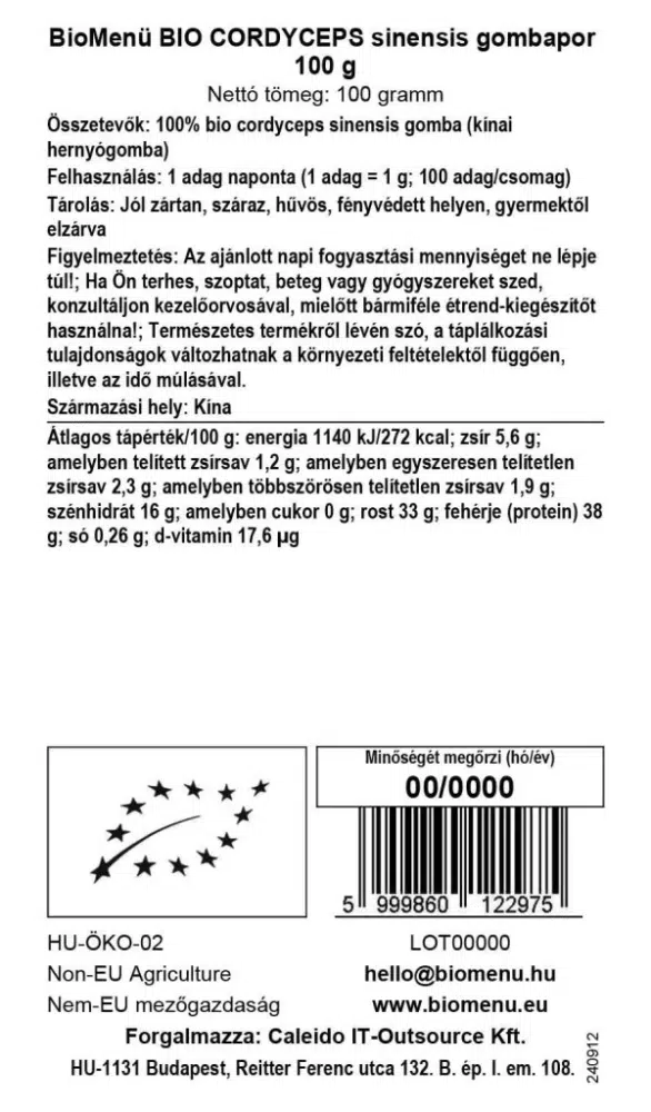 Biomenü Bio Cordyceps Sinensis gombapor - 100g 2 Biomenü Bio Cordyceps Sinensis gombapor - 100g - Image 2