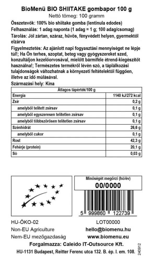 Biomenü Bio Shiitake gombapor - 100g 2 Biomenü Bio Shiitake gombapor - 100g - Image 2