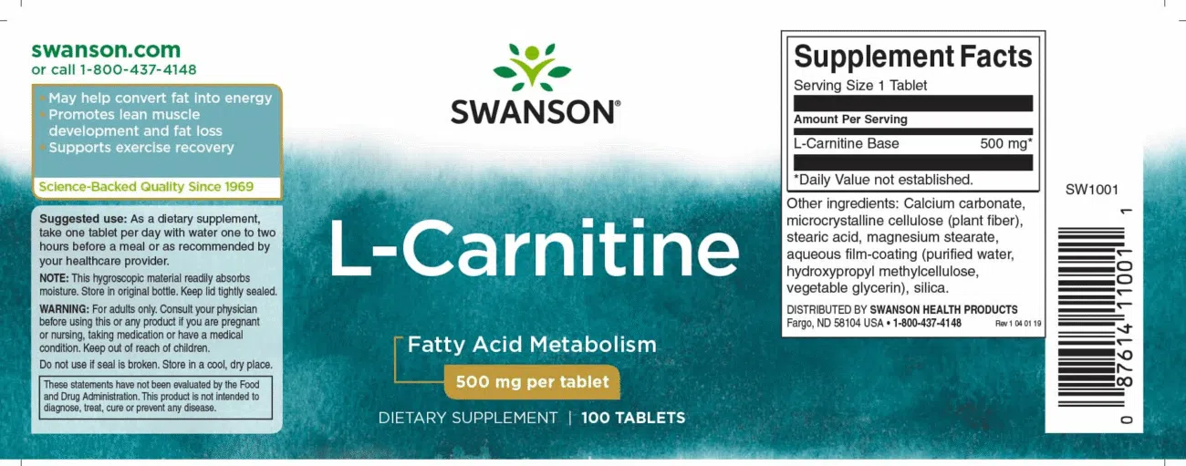 Swanson L-Carnitine tabletta - 100db 2 Swanson L-Carnitine tabletta - 100db - Image 2