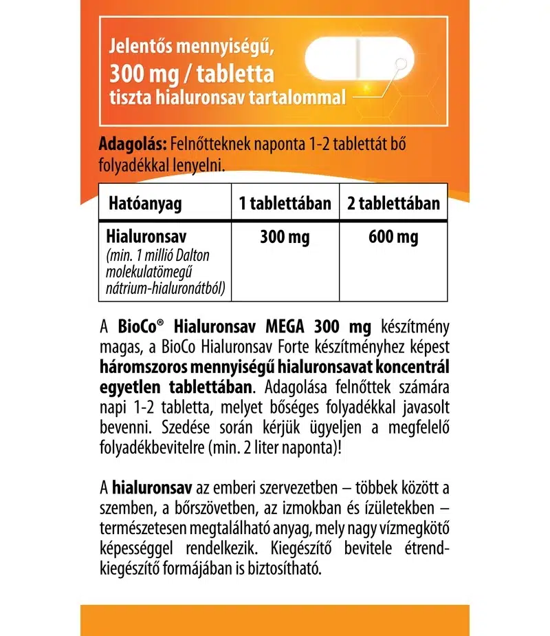 BioCo Hialuronsav MEGA 300mg tabletta - 60db 2 BioCo Hialuronsav MEGA 300mg tabletta - 60db - Image 2