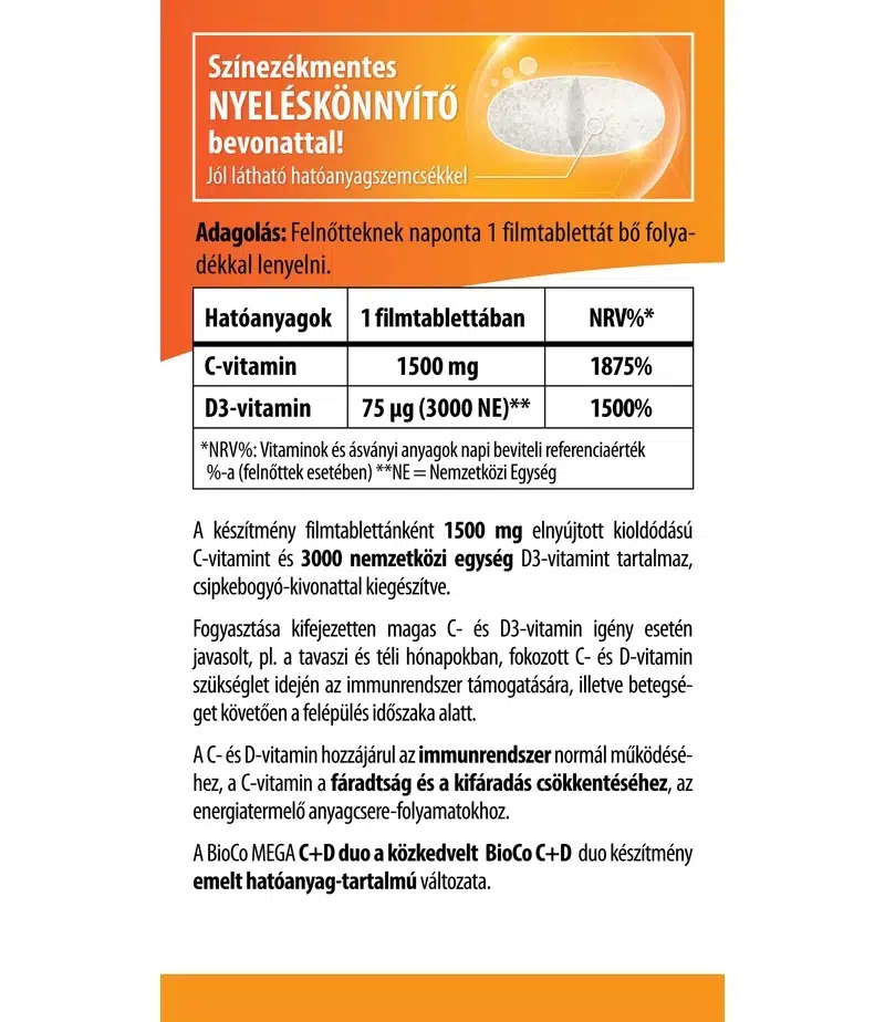 BioCo MEGA C+D duo C-vitamin 1500mg + D3-vitamin 3000NE RETARD filmtabletta - 100db 2 BioCo MEGA C+D duo C-vitamin 1500mg + D3-vitamin 3000NE RETARD filmtabletta - 100db - Image 2