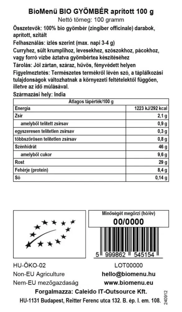 Biomenü Bio Gyömbér aprított - 100g 2 Biomenü Bio Gyömbér aprított - 100g - Image 2