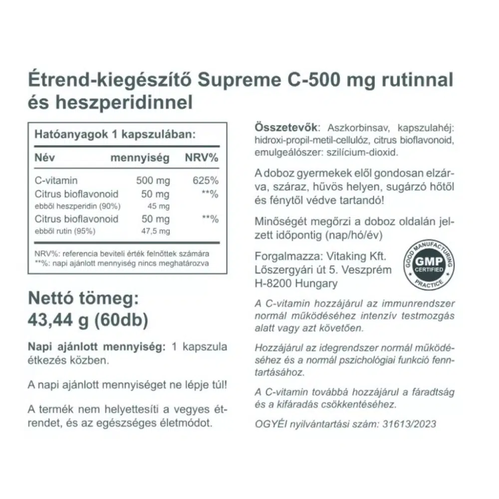 Vitaking Supreme C-vitamin 500mg kapszula - 60db 2 Vitaking Supreme C-vitamin 500mg kapszula - 60db - Image 2