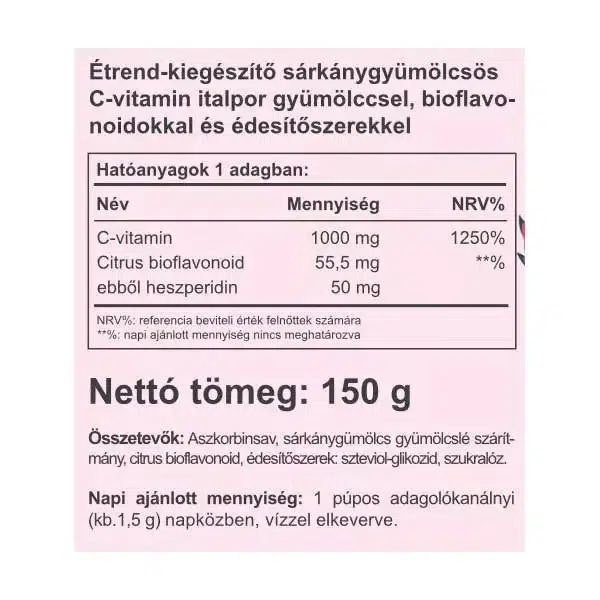Vitaking Instant C-vitamin 1000mg sárkánygyümölcs ízű italpor - 150g 2 Vitaking Instant C-vitamin 1000mg sárkánygyümölcs ízű italpor - 150g - Image 2