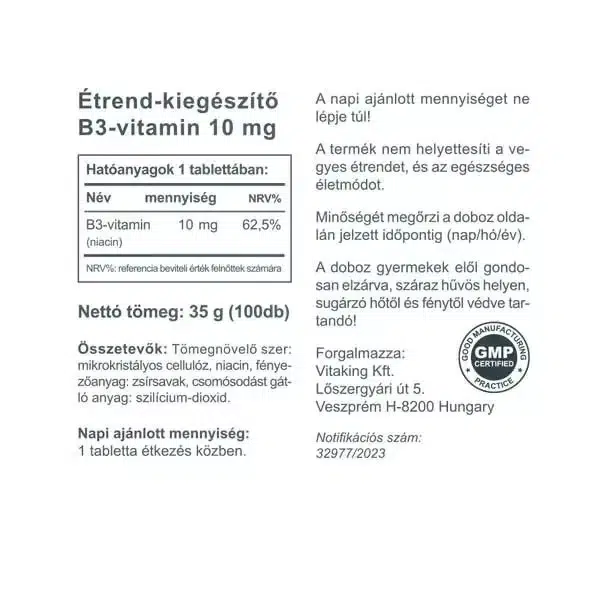 Vitaking Niacin (B3-vitamin) tabletta - 100db 2 Vitaking Niacin (B3-vitamin) tabletta - 100db - Image 2