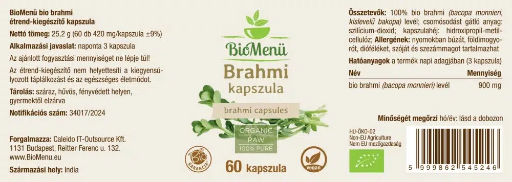Biomenü Bio Brahmi kapszula - 60db 2 Biomenü Bio Brahmi kapszula - 60db - Image 2
