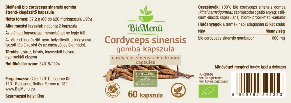 Biomenü Bio Cordyceps sinensis gomba kapszula - 60db 2 Biomenü Bio Cordyceps sinensis gomba kapszula - 60db - Image 2