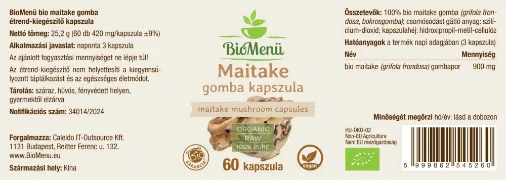 Biomenü Maitake gomba kapszula - 60db 2 Biomenü Maitake gomba kapszula - 60db - Image 2