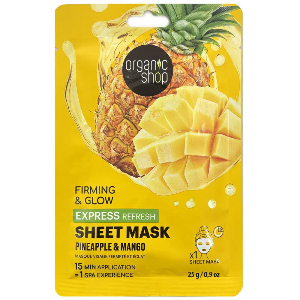 Organic Shop Firming & Glow Frissítő fátyolmaszk ananásszal és mangóval - 25g 1 Organic Shop Firming & Glow Frissítő fátyolmaszk ananásszal és mangóval - 25g
