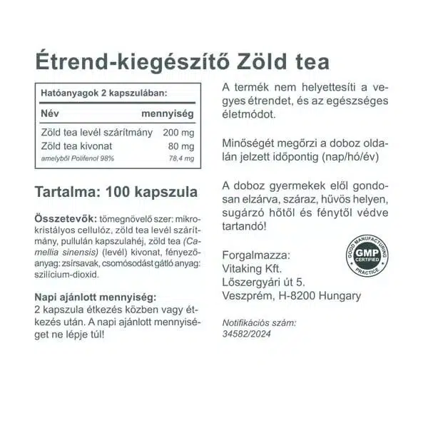 Vitaking Zöld Tea kapszula - 100db 2 Vitaking Zöld Tea kapszula - 100db - Image 2