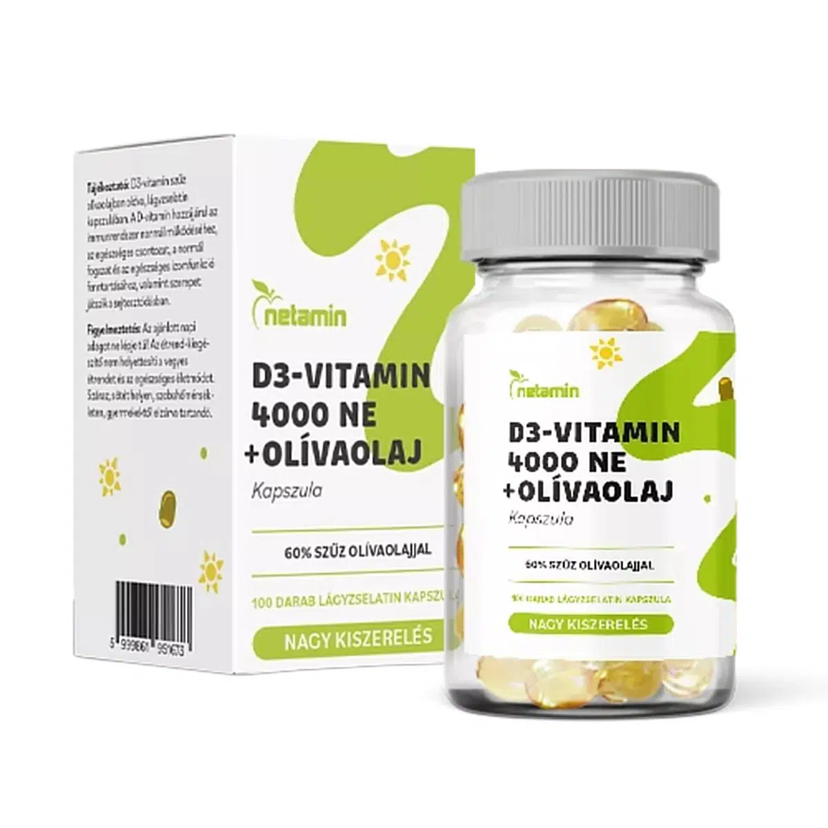 Netamin D3-vitamin 4000NE+olívaolaj kapszula - 100db 1 Netamin D3-vitamin 4000NE+olívaolaj kapszula - 100db