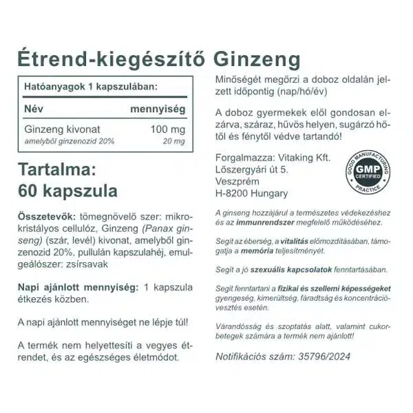 Vitaking Ginzeng kapszula - 60db 2 Vitaking Ginzeng kapszula - 60db - Image 2