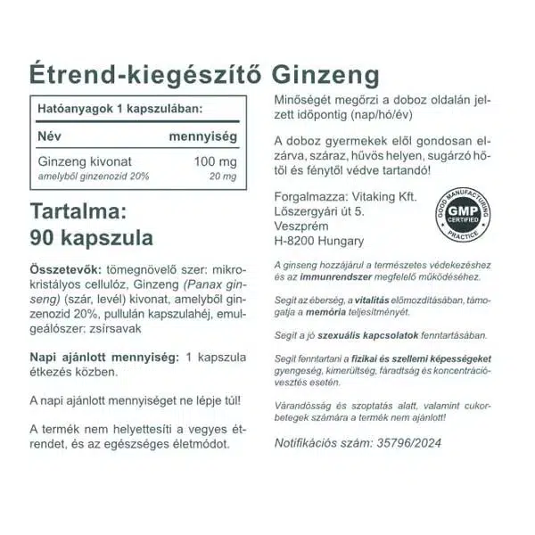 Vitaking Ginzeng kapszula - 90db 2 Vitaking Ginzeng kapszula - 90db - Image 2