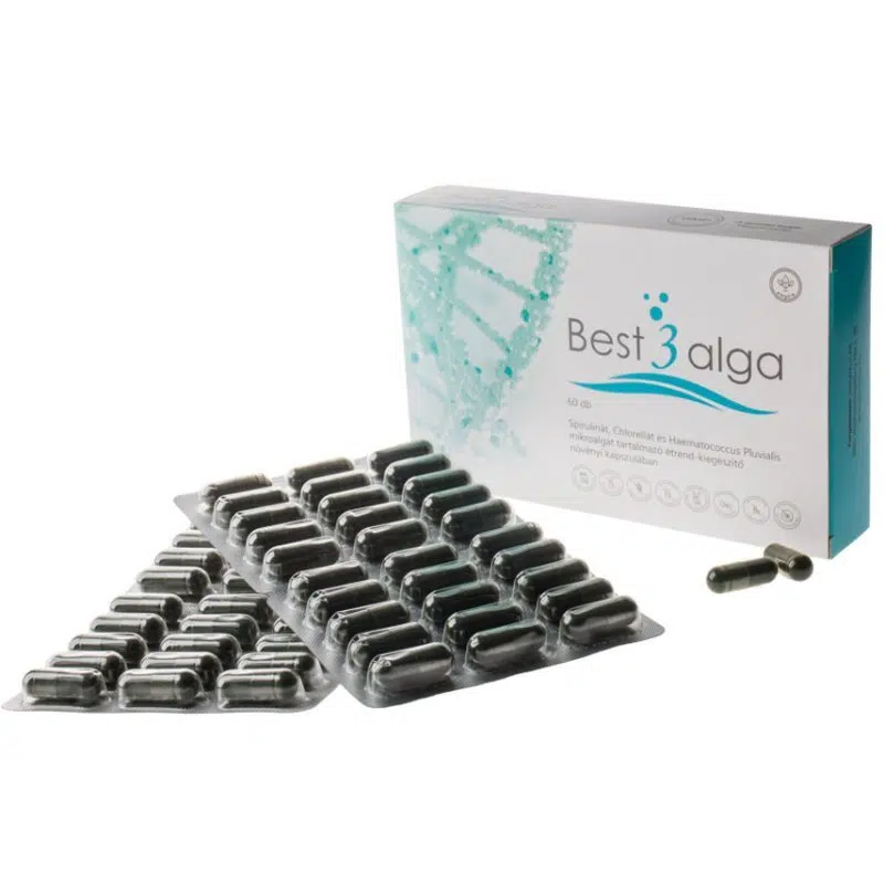 Best3alga Spirulina, Chlorella és Haematococcus Pluvialis alga kapszula Astaxanthinnal - 60db 1 Best3alga Spirulina Chlorella és Haematococcus Pluvialis alga kapszula Astaxanthinnal - 60db